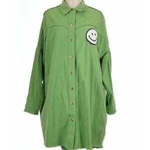 DAVI & DANI DO WHAT YOU LOVE Green Shirt Dress with Smiley Patch
